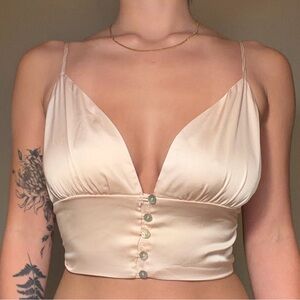 Forever 21 Cream Satin Buttoned Tank Top